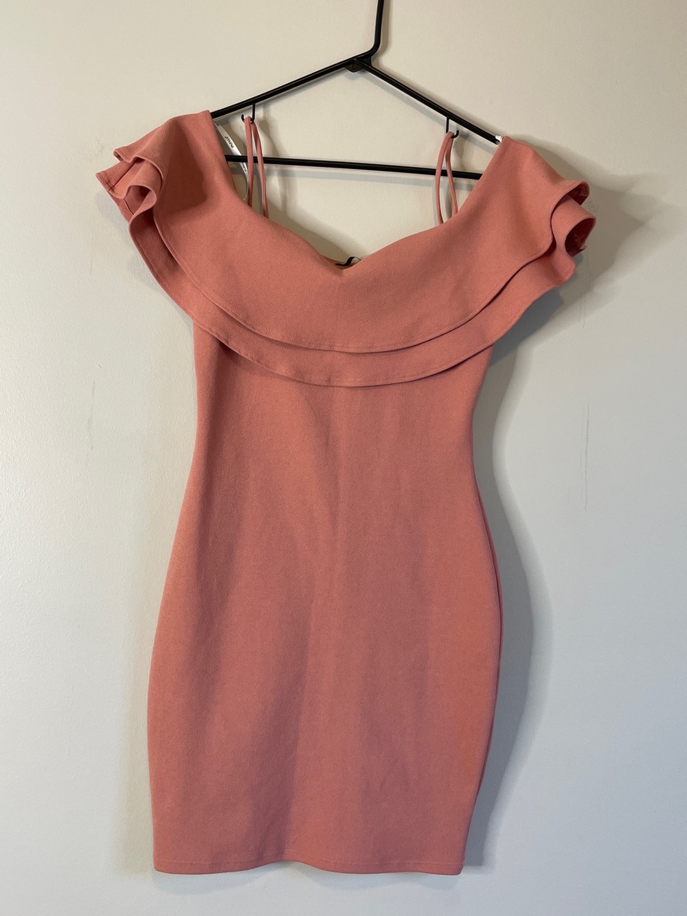 Papaya One-Shoulder Ruffle Bodycon Dress in Dusty Coral